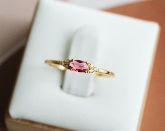 Wasserdicht - Rosa CZ Ring - 18k Gold Vermeil Ring - Rosa & Weiß Zirkonia Ring - Minimalistischer Ring - Schichtung - Stapeln - Stapeln Ring