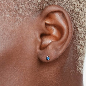 Waterproof Deep Blue CZ Stud Earrings 18k Gold Vermeil Earrings