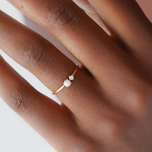 Never Fades - Waterproof - Gold Pearl Ring - 18K Gold Crystal Ring - Gold Dainty Ring - Stackable Ring - Gold Minimalist Ring - R21