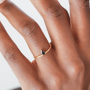 Waterproof - Black CZ Ring - 18K Gold Vermeil Ring - Solid 925 Sterling Silver - Layering - Stacking Ring - Minimalistic Ring - Drop Ring