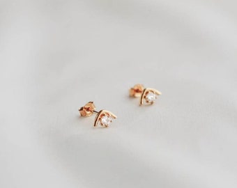 Waterproof - White CZ V Stud Earrings - 18k Gold Vermeil Studs - 925 Silver Studs - Stack - Layering - Stacking - REDCHERRYBLVD