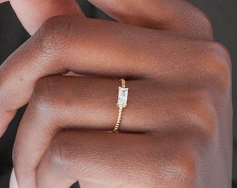 Waterproof - White CZ Ring - 18k Gold Vermeil Ring - White Zirconia Ring - Minimalist Ring - Layering - Stack -  Stacking Ring