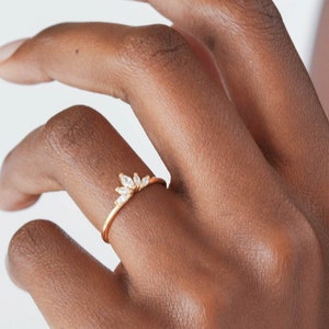 Waterproof - White CZ Crown Ring - 18k Gold Vermeil Ring - White Zirconia Ring - Minimalist Ring - Layering - Stack -  Stacking Ring