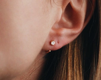 Waterproof - Open White CZ Hoops - 18k Gold Vermeil - Solid 925 Sterling Silver - White CZ Huggies - Layering - Stacking Earrings