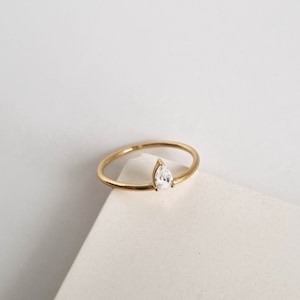 Waterproof - White CZ Ring - Gold Vermeil Ring - Solid 925 Sterling Silver - Layering - Stacking Ring - Minimalistic Ring - Drop Ring