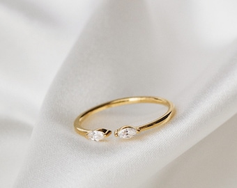 Waterdicht - Open Witte CZ Ring - 18k Gouden Vermeil Ring - Witte Zirkonia Ring - Minimalistische Ring - Gelaagdheid - Stapel - Stapelring