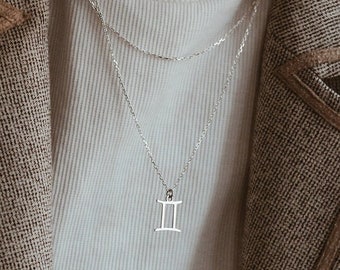 Roman Numeral Necklace - 925 Sterling Silver Necklace -  Roman Number Pendant - Layering Necklace - Silver Gemini Pendant - Love Necklace
