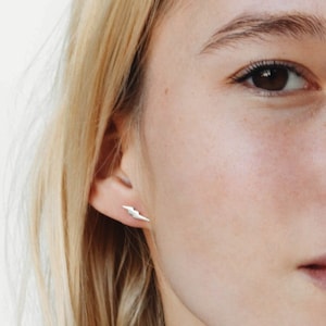 Waterproof - 925 Sterling Silver Studs - Silver Lightning Studs - Silver Minimalist Jewelry - Silver Minimalist Studs - Layering - Stacking