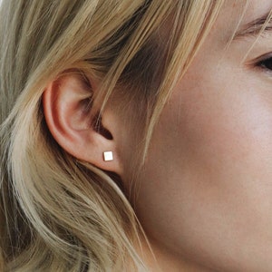 Waterproof - 18k Gold Vermeil - Tiny Square Stud Earrings - 925 Solid Sterling Silver - Dainty earrings - Minimalist Studs - Simple earrings