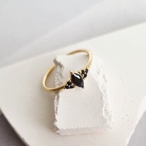 Waterproof - Black CZ Ring - Gold Vermeil Ring - Solid 925 Sterling Silver - Layering ring - Stacking Ring - Minimalistic Ring