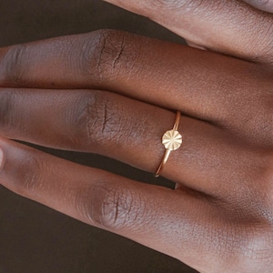 Waterproof - Geometric Disc Ring - 18k Gold Vermeil Ring - Solid 925 Silver - Gold Stacking Ring - Layering - Gold Sun Ring - Stack