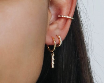 Dangle Earrings - 18K Gold Vermeil Hoops - Gold Dangle Earrings - Stack - Gold Minimalist Earrings - Layering - Stacking - Gold Huggies