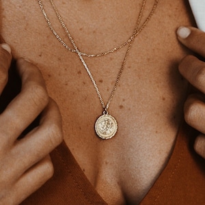 Lion Coin Necklace 18k Gold Vermeil Minimalist Necklace Roman Coin Necklace Disc Necklace Stack Layering Medallion Necklace image 2