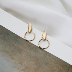 Waterproof Hand Earrings 18k Gold Vermeil Hand Shaped Earrings Gifts for Her Layering Stacking Hands Earrings Hand Studs image 7