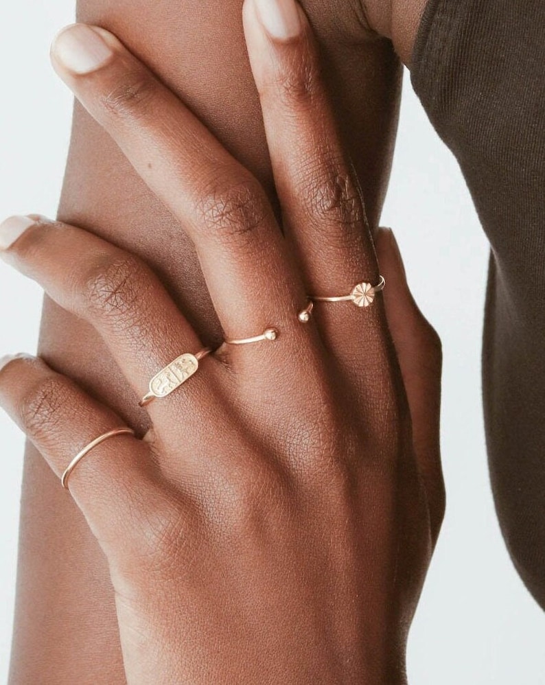 Waterproof Geometric Disc Ring 18k Gold Vermeil Ring Solid 925 Silver Gold Stacking Ring Layering Gold Sun Ring Stack image 4