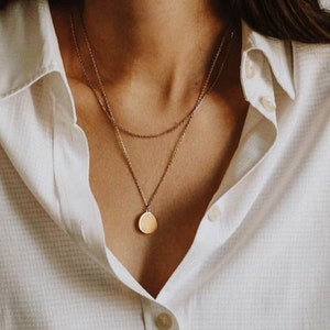 Waterproof 18k Gold Disk Necklace Minimalist Necklace Dainty Necklace Stacking Layering Necklace image 1