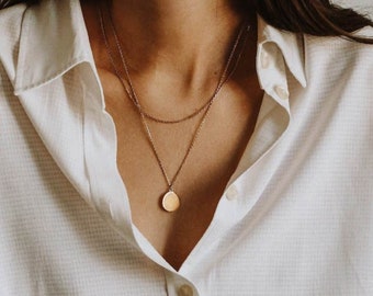 Waterproof - 18k Gold Disk Necklace - Minimalist Necklace - Dainty Necklace - Stacking - Layering Necklace