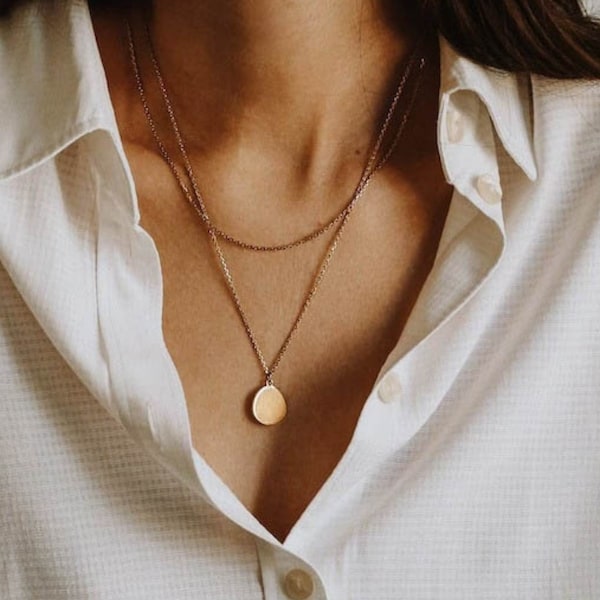 Wasserdicht - 18k Gold Disk Halskette - Minimalist Halskette - Zierliche Halskette - Stacking - Layering Halskette