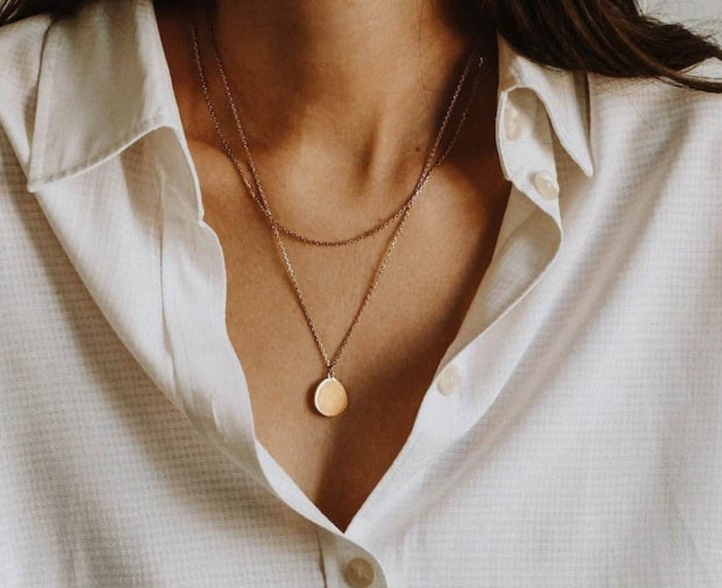 Waterproof 18k Gold Disk Necklace Minimalist Necklace Dainty Necklace Stacking Layering Necklace image 1