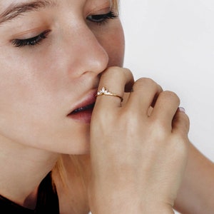 Waterproof White CZ Crown Ring 18k Gold Vermeil Ring White Zirconia Ring Minimalist Ring Layering Stack Stacking Ring image 4