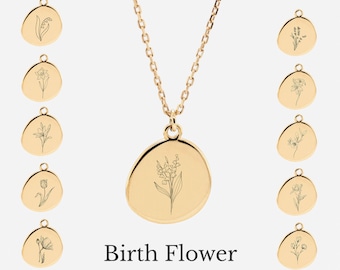 Gravierte - 18K Gold Vermeil Blumen Halskette - 925 Silber Blumen Halskette - Personalisierte Halskette - Personalisiertes Geschenk für Sie - Namen Halskette