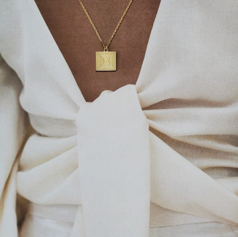 Layering Necklace Square Pendant Everyday necklace 24k Gold Vermeil Square Shaped Necklace Roman Pendant