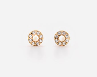 Waterproof - Round Studs - 18k Gold Vermeil Earrings - 925 Solid Sterling Silver - Circle Stud Earring - Hoop Studs - Layering - Stacking