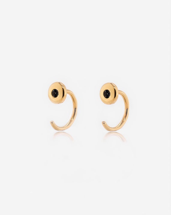Pair of 925 Sterling Silver Minimal Gold PVD Gemmed Snake Hinged Huggy Bohemian Hoop Earrings Pair of 925 Sterling Silver Minimal Gold PVD Gemmed Snake Hinged Huggy Bohemian Hoop Earrings