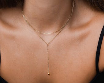 Never Fades - 18k Gold Layered Halskette - Gold Lariat Halskette - N91