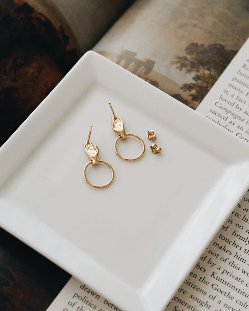 Waterproof Hand Earrings 18k Gold Vermeil Hand Shaped Earrings Gifts for Her Layering Stacking Hands Earrings Hand Studs image 6