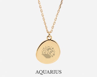 AQUARIUS - 18K Gold Vermeil Necklace - Customized Necklace -  Zodiac Necklace - Personalized Necklace - Personalized Gift - Zodiac Jewelry