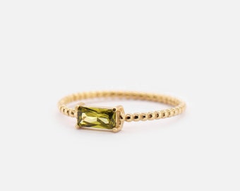 Wasserdicht - Olivgrüner CZ Ring - 18k Gold Vermeil Ring - Grüner Zirkonia Ring - Minimalistischer Ring - Schichtring - Stapelring