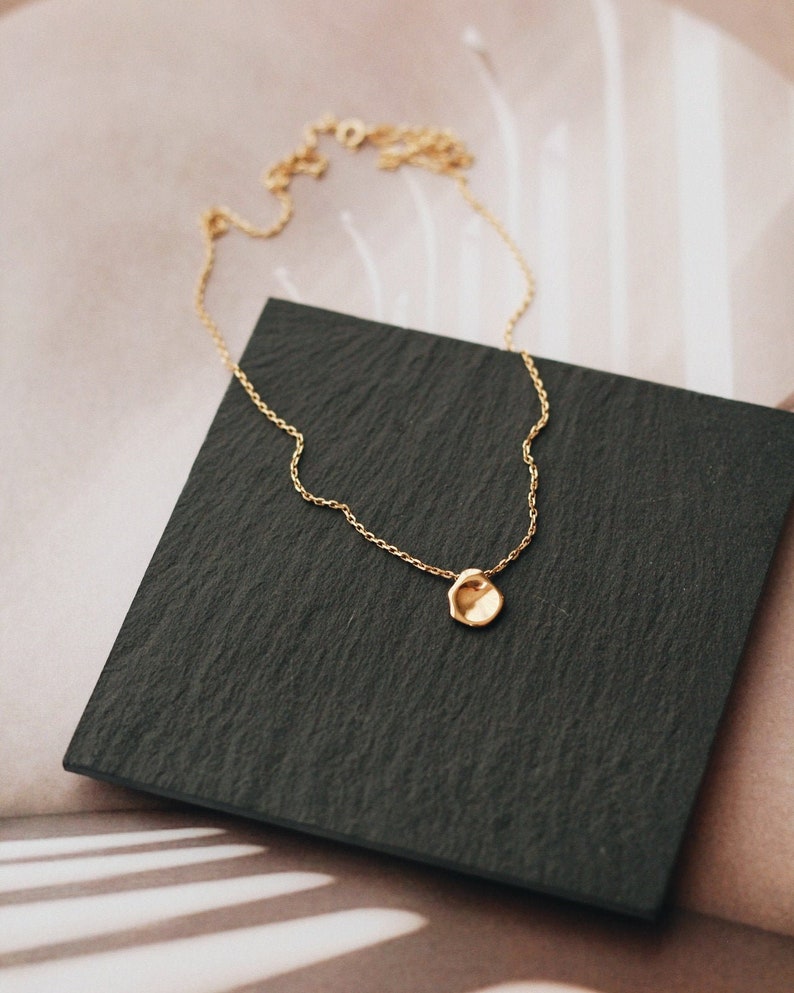 Waterproof Disk Necklace 18k Gold Vermeil Minimalist Necklace Dainty Necklace Circle pendant Layering Necklace image 1