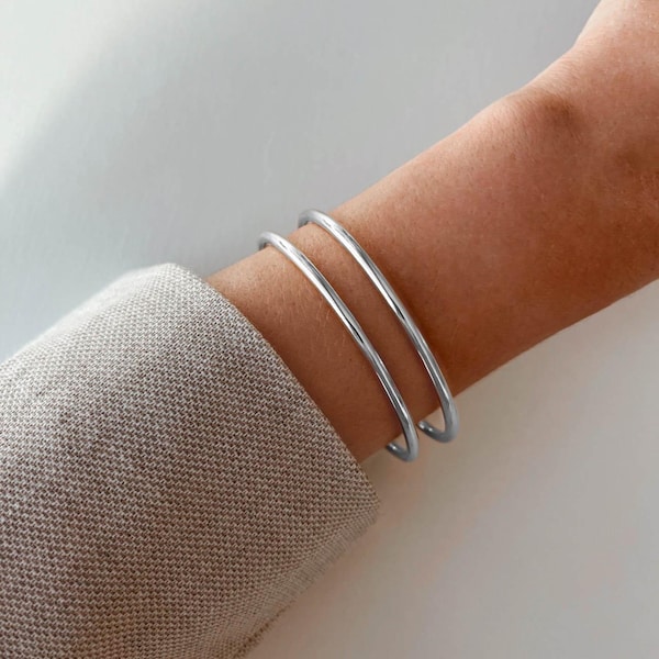 Never Fades - Water Resistant - Silver Bangle Bracelet - Silver Cuff Bracelet - Statement Bracelet - Layering Bracelet For Women - BCW32
