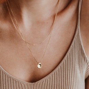 Waterproof Disk Necklace 18k Gold Vermeil Minimalist Necklace Dainty Necklace Circle pendant Layering Necklace image 5