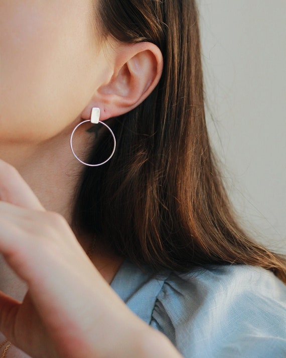 LIESON Orecchini A Cerchio Rettangolari In Argento 925 Con Zirconi, Per Donna, Regalo Di Natale