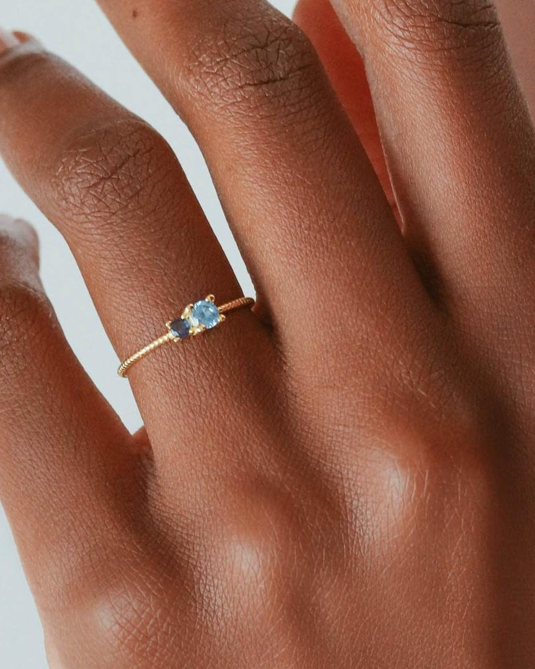 Waterproof - 18k Blue CZ Ring - 18k Gold Vermeil Ring - Blue