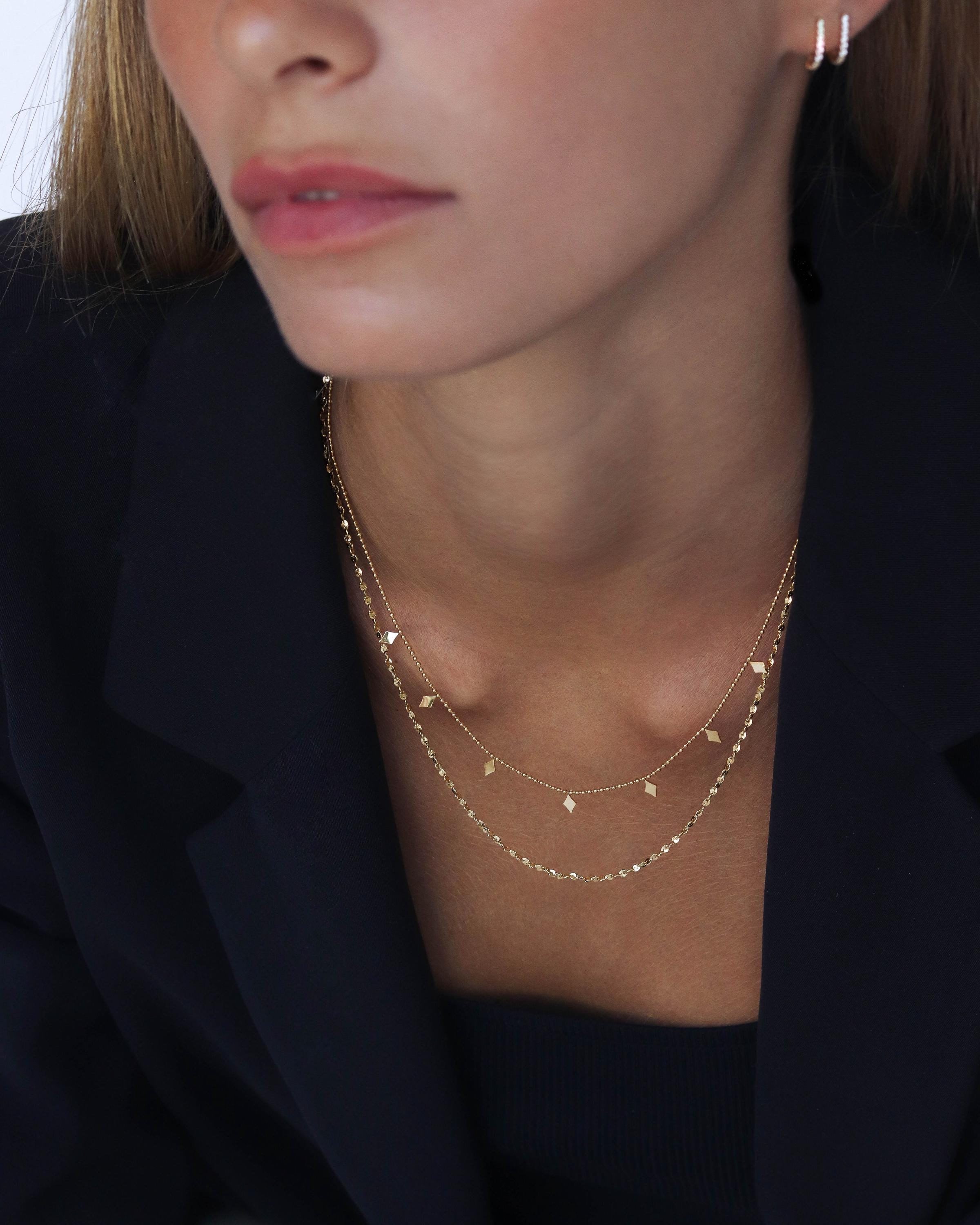 [WOOALONG]ACC★Gradation layering necklace Layered Gold Fill or Sterling Silver Necklace, Aqua Drop