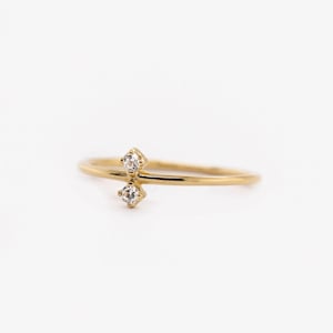 Waterproof - Double White CZ Ring - 18K Gold Vermeil Ring  -  White Zirconia Ring - Minimalist Ring - Layering - Stacking Ring