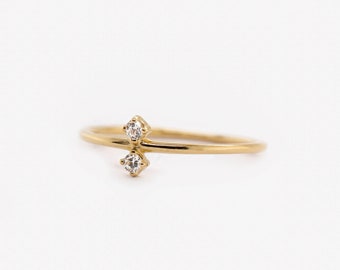 Waterproof - Double White CZ Ring - 18K Gold Vermeil Ring  -  White Zirconia Ring - Minimalist Ring - Layering - Stacking Ring