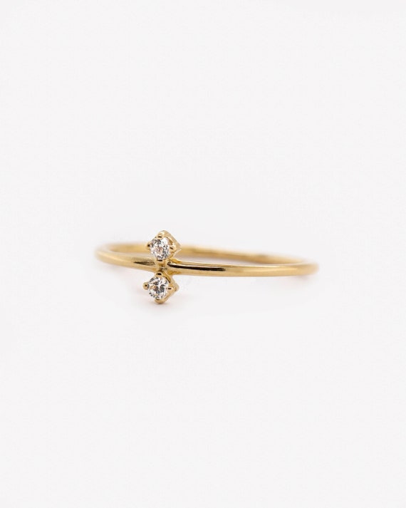 Waterproof - Double White CZ Ring - 18K Gold Vermeil Ring - White Zirconia Ring - Minimalist Ring - Layering - Stacking Ring