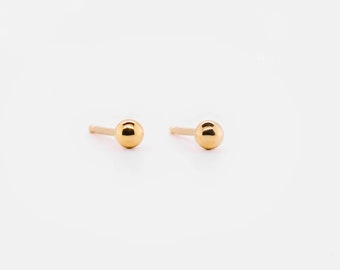 Waterproof - 18K Gold Vermeil Sphere Stud Earrings - 3mm Sphere Studs - 18k Gold Vermeil - Solid 925 Solid Sterling Silver