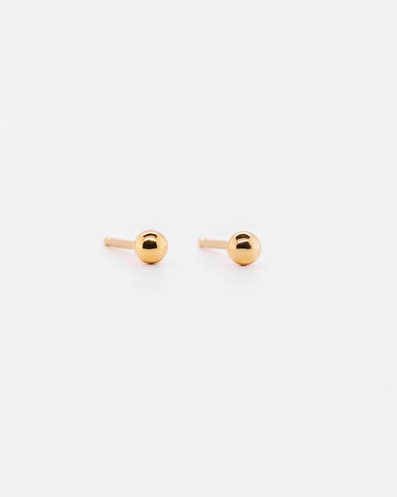 Waterproof - 18K Gold Vermeil Sphere Stud Earrings - 3mm