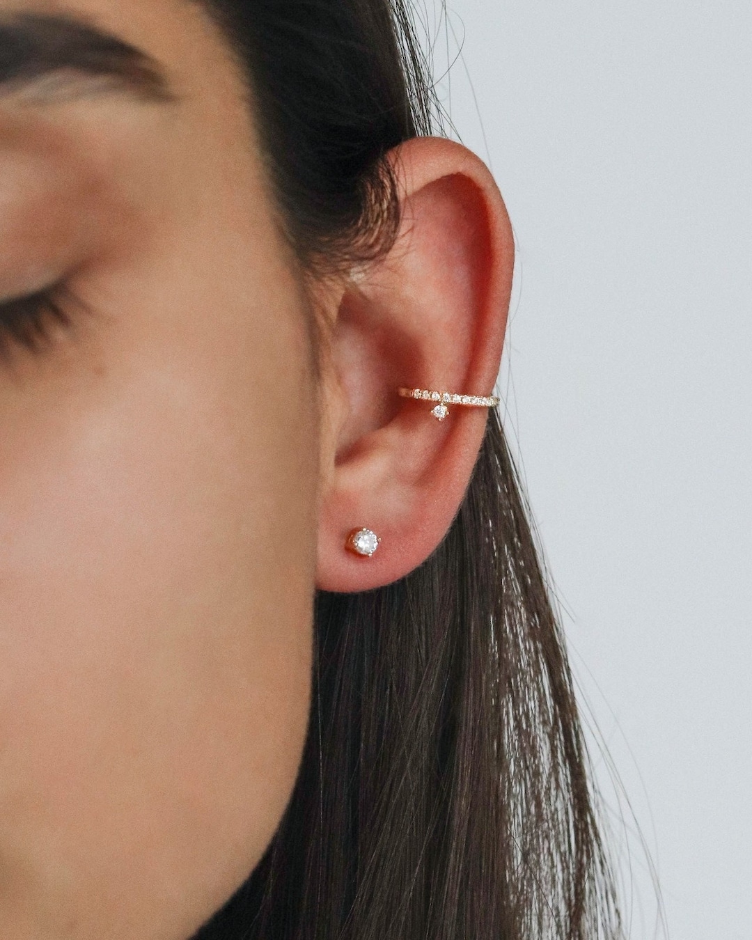 Ear Cuff 18k Gold Vermeil White CZ Ear Cuff Gold Ear Cuff White Stone