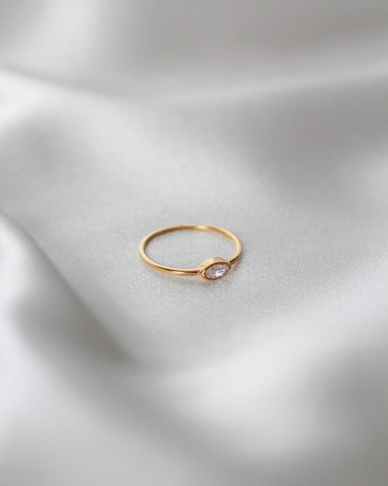 Waterproof White CZ Ring 18k Gold Vermeil Ring White Zirconia Ring Stack Minimalist Ring Layering Stacking Ring image 5