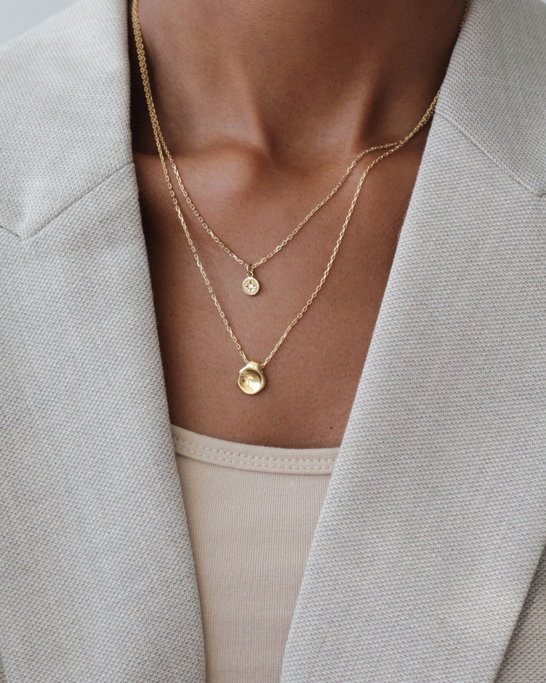 Waterproof Disk Necklace 18k Gold Vermeil Minimalist Necklace Dainty Necklace Circle pendant Layering Necklace image 4