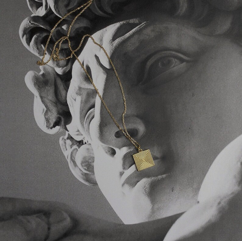 Layering Necklace Square Pendant Everyday necklace 24k Gold Vermeil Square Shaped Necklace Roman Pendant