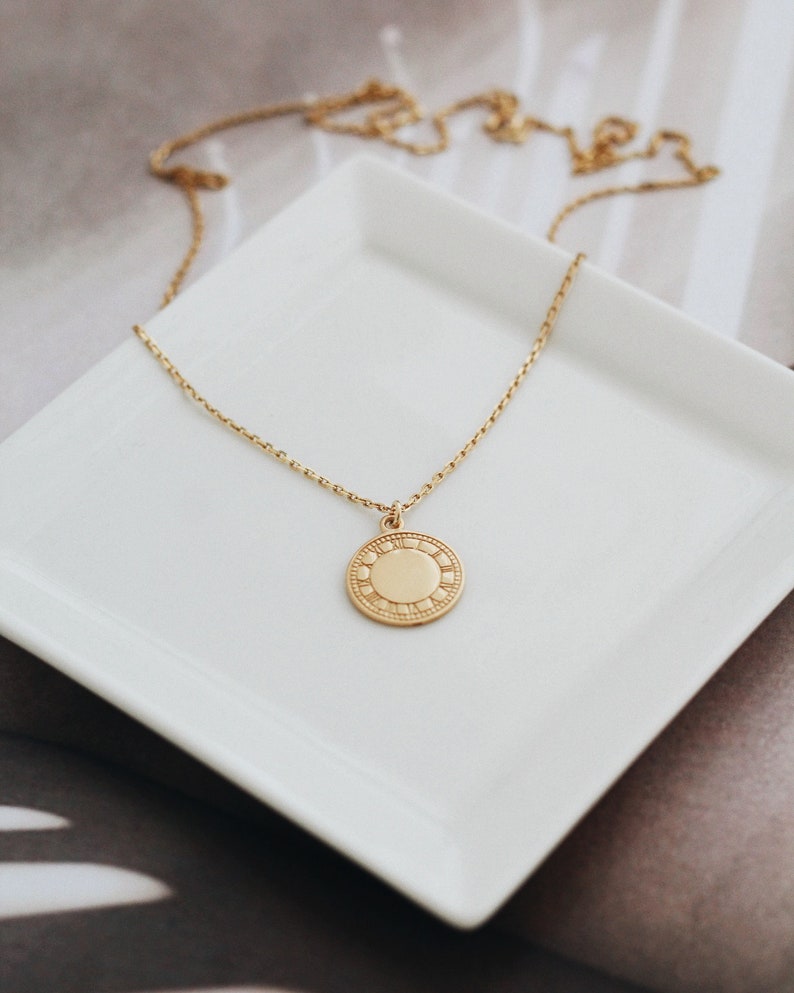 Roman Clock Pendant Coin Necklace 24k Gold Vermeil Necklace Etsy