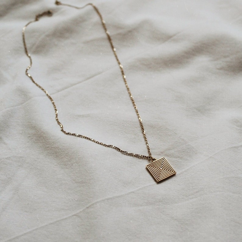 Layering Necklace Square Pendant Everyday necklace 24k Gold Vermeil Square Shaped Necklace Roman Pendant