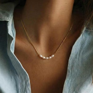 Nie verblasst - Wasserdicht - 18K Gold Perlenkette - Minimalistische Halskette - Zierliche Halskette - Süßwasserperlenkette - N74